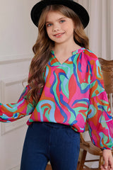 Girls Printed Notched Neck Puff Sleeve Blouse king-general-store-5710.myshopify.com