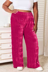 Double Take Full Size High Waist Tiered Shirring Velvet Wide Leg Pants king-general-store-5710.myshopify.com