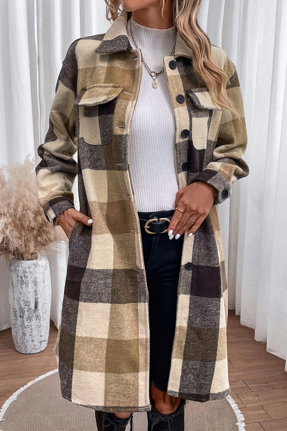 Plaid Button Down Longline Coat king-general-store-5710.myshopify.com