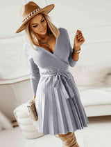 Surplice Neck Tie Front Pleated Sweater Dress king-general-store-5710.myshopify.com