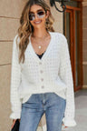 Openwork Flounce Sleeve Button-Up Fuzzy Cardigan king-general-store-5710.myshopify.com