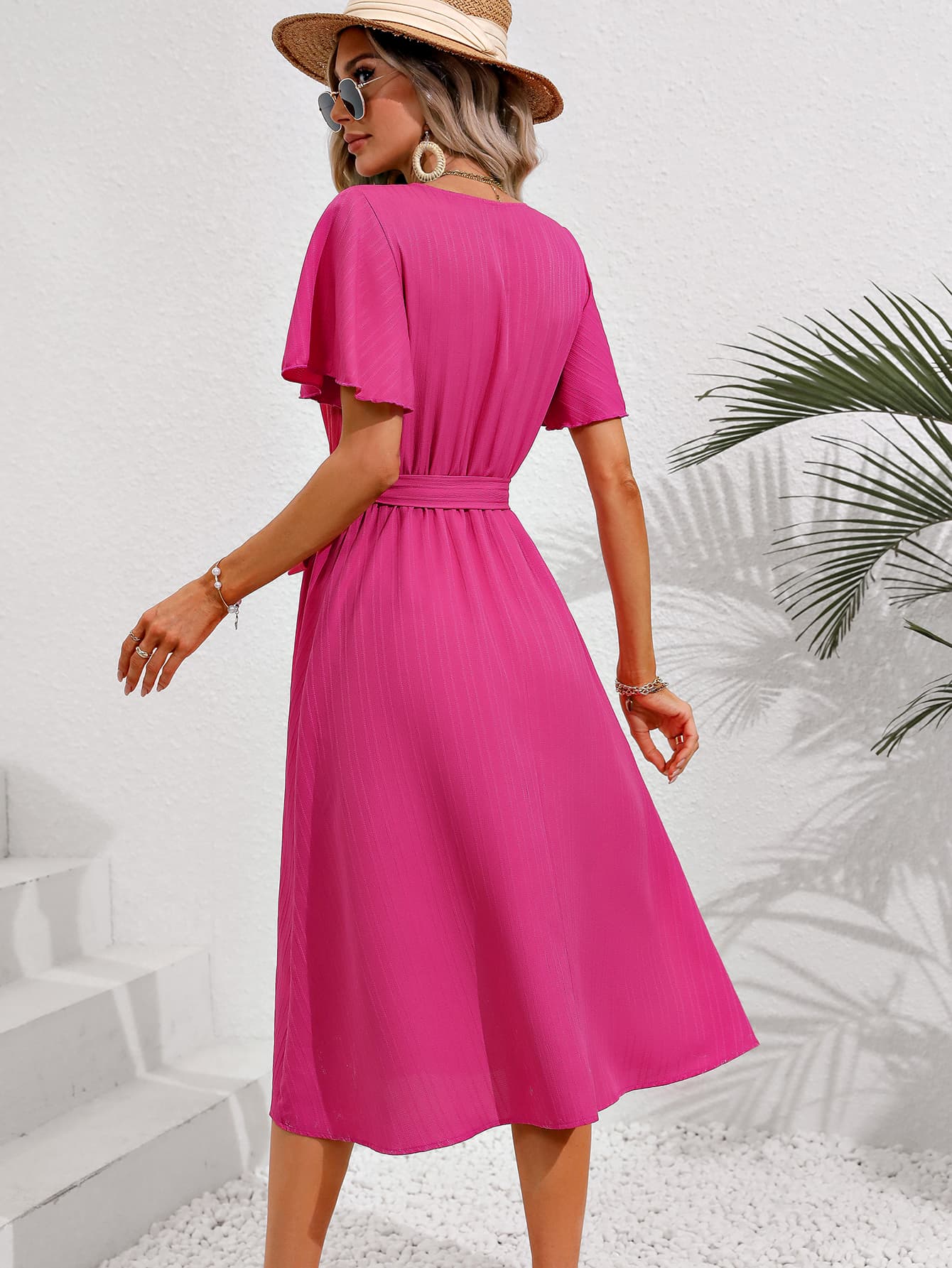 Surplice Neck Tie Belt Midi Dress king-general-store-5710.myshopify.com