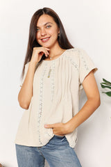 Double Take Crochet Buttoned Short Sleeves Top king-general-store-5710.myshopify.com