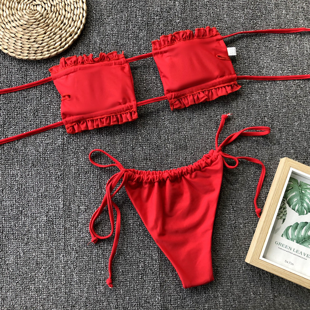 Frill Trim Ruched Bikini Set king-general-store-5710.myshopify.com