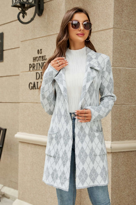 Double Take Printed Open Front Lapel Collar Cardigan with Pockets king-general-store-5710.myshopify.com