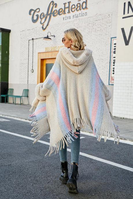 Color Block Fringe Detail Poncho king-general-store-5710.myshopify.com