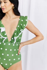 Marina West Swim Moonlit Dip Ruffle Plunge Swimsuit in Mid Green king-general-store-5710.myshopify.com