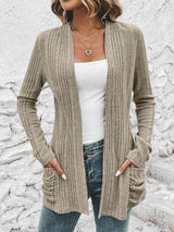 Ribbed Open Front Cardigan with Pockets king-general-store-5710.myshopify.com