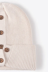 Button Detail Rib-Knit Cuff Beanie king-general-store-5710.myshopify.com