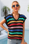 Striped V-Neck Slit Cover Up king-general-store-5710.myshopify.com