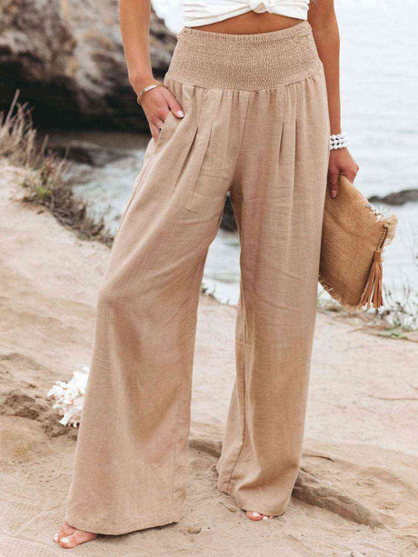 Full Size Smocked Waist Wide Leg Pants king-general-store-5710.myshopify.com