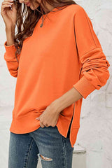 Round Neck  Dropped Shoulder Slit Sweatshirt king-general-store-5710.myshopify.com