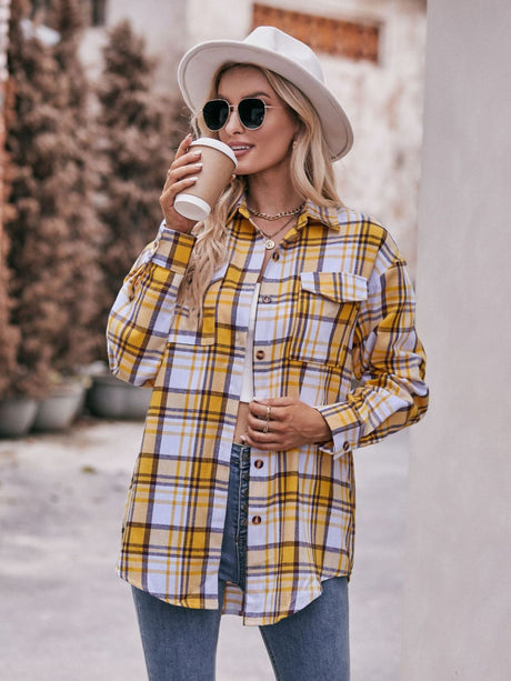 Plaid Dropped Shoulder Longline Shirt king-general-store-5710.myshopify.com