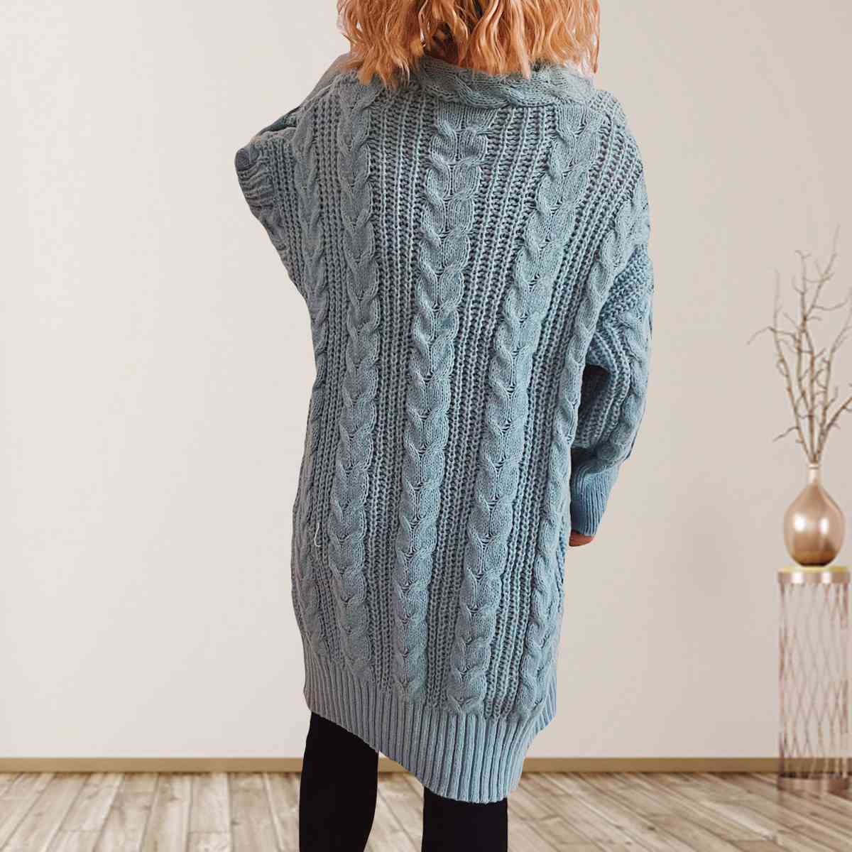 Cable-Knit Open Front Dropped Shoulder Cardigan king-general-store-5710.myshopify.com