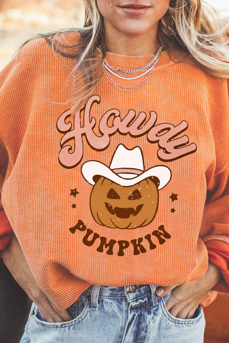 HOWDY Pumpkin Graphic Ribbed Sweatshirt king-general-store-5710.myshopify.com