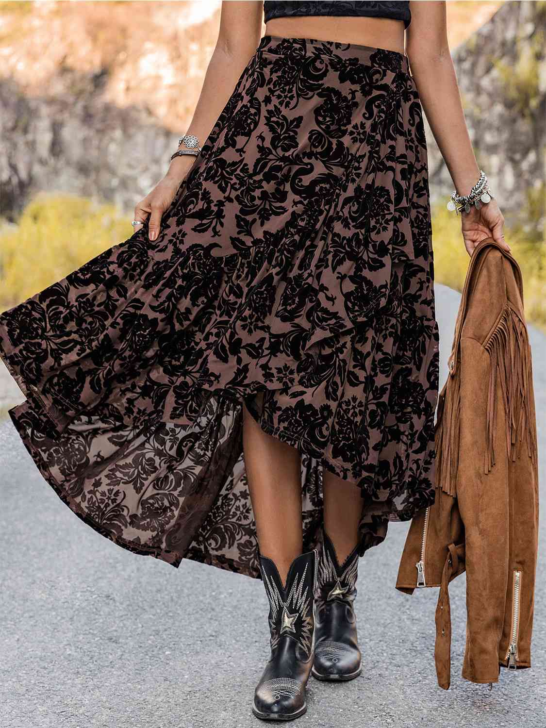 Printed Ruffled Midi Skirt king-general-store-5710.myshopify.com