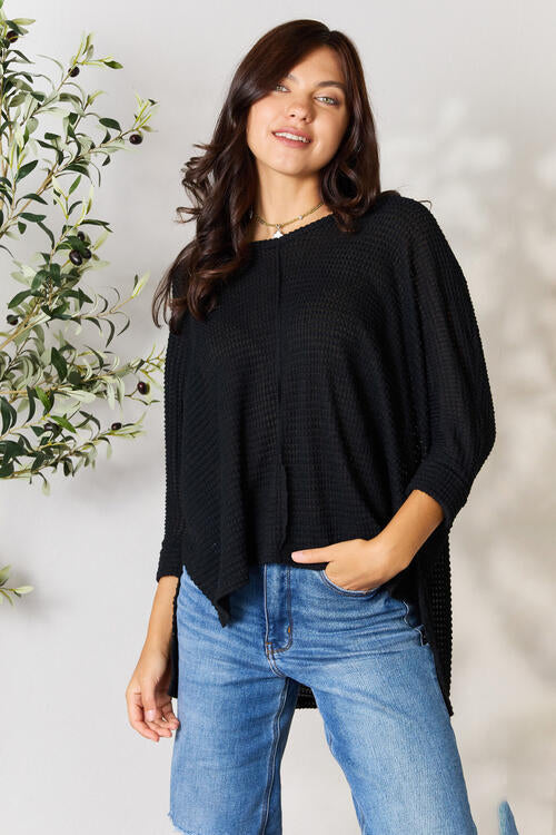 Zenana Full Size Round Neck High-Low Slit Knit Top king-general-store-5710.myshopify.com