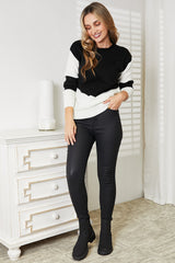 Double Take Two-Tone Openwork Rib-Knit Sweater king-general-store-5710.myshopify.com