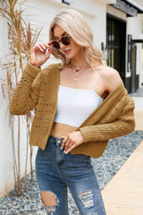 Open Front Cuffed Cropped Cardigan king-general-store-5710.myshopify.com