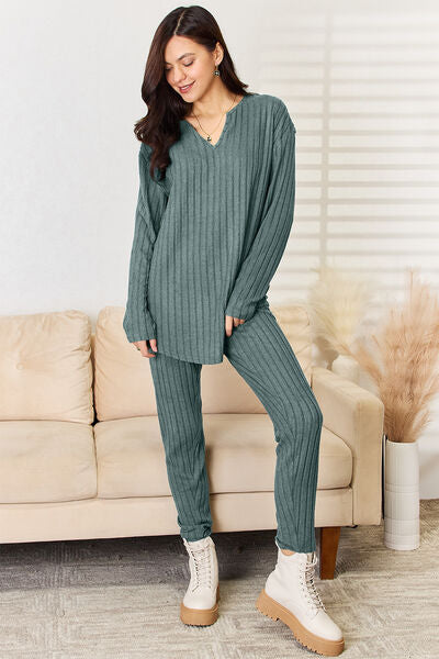 Basic Bae Full Size Notched Long Sleeve Top and Pants Set king-general-store-5710.myshopify.com