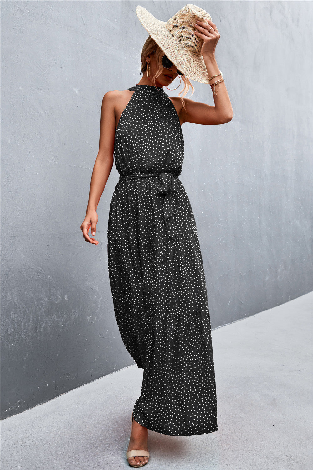 Printed Sleeveless Tie Waist Maxi Dress king-general-store-5710.myshopify.com