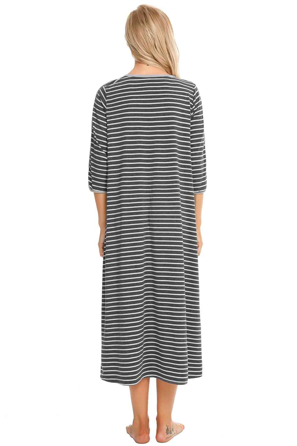 Round Neck Three-Quarter Sleeve Midi Night Dress king-general-store-5710.myshopify.com