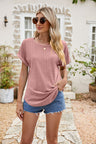 Full Size Round Neck Eyelet Short Sleeve Top king-general-store-5710.myshopify.com