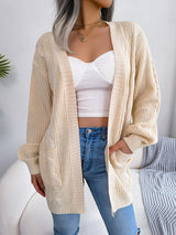 Cable-Knit Open Front Pocketed Cardigan king-general-store-5710.myshopify.com