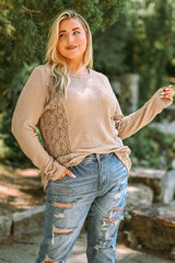 Plus Size Waffle-Knit Spliced Lace Top king-general-store-5710.myshopify.com