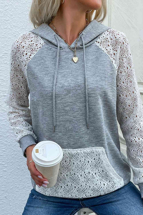 Lace Raglan Sleeve Drawstring Hoodie king-general-store-5710.myshopify.com