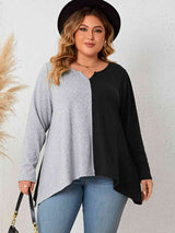 Plus Size Contrast Notched Neck T-Shirt king-general-store-5710.myshopify.com