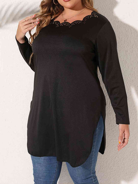 Plus Size Slit Long Sleeve T-Shirt king-general-store-5710.myshopify.com