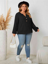 Plus Size Openwork Notched Button Front Blouse king-general-store-5710.myshopify.com