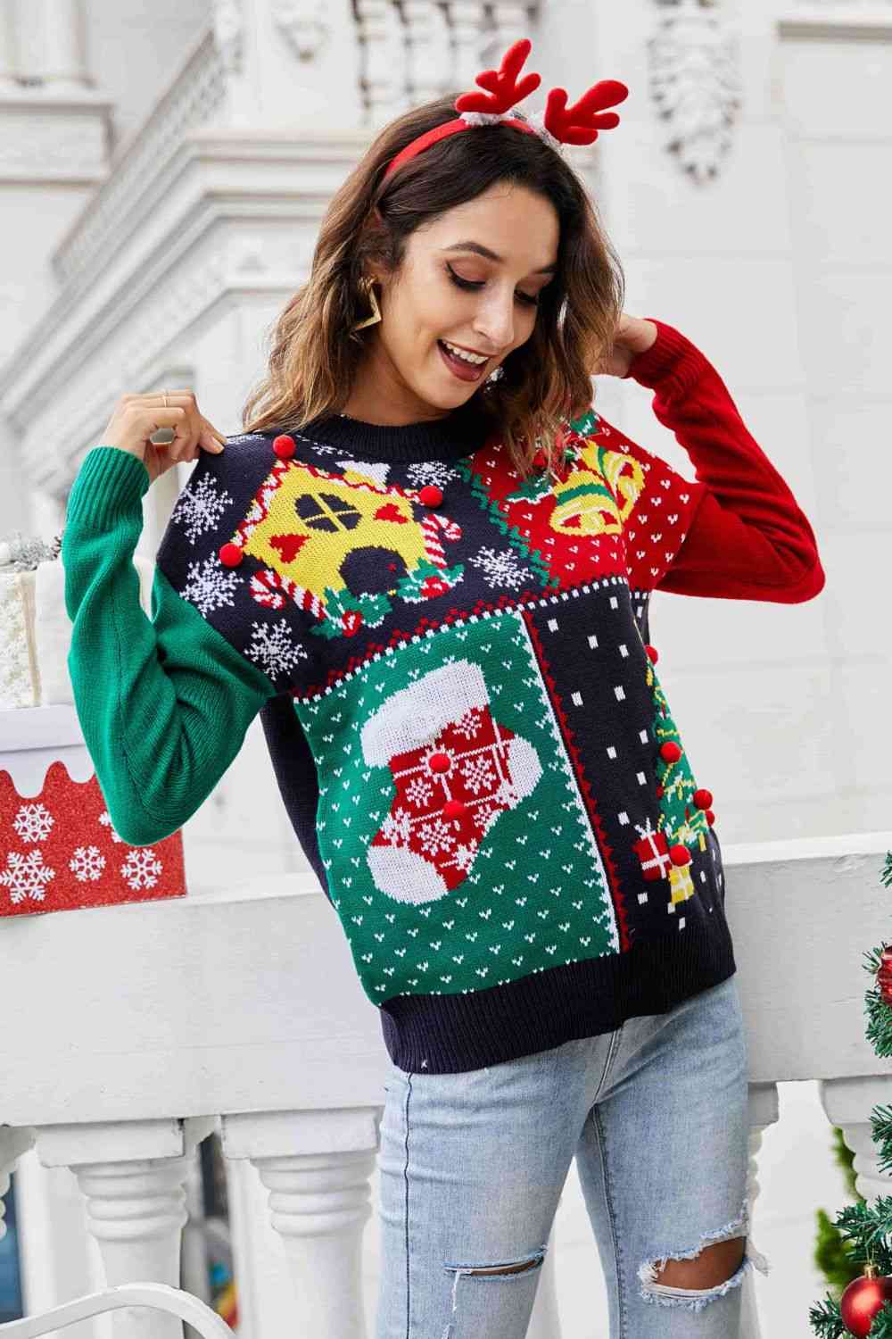 Christmas Color Block Knit Pullover king-general-store-5710.myshopify.com