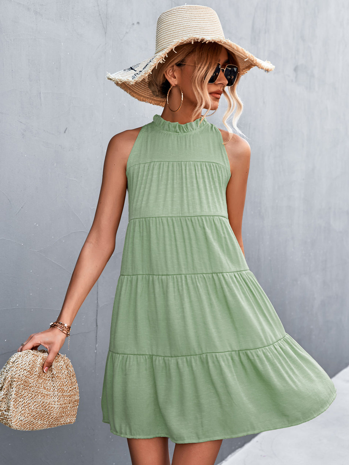 Tie Back Mock Neck Tiered Dress king-general-store-5710.myshopify.com