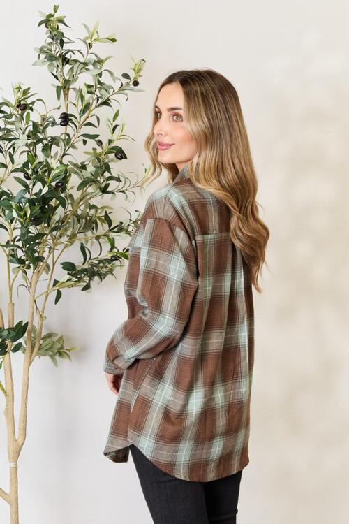 Double Take Plaid Dropped Shoulder Shirt king-general-store-5710.myshopify.com