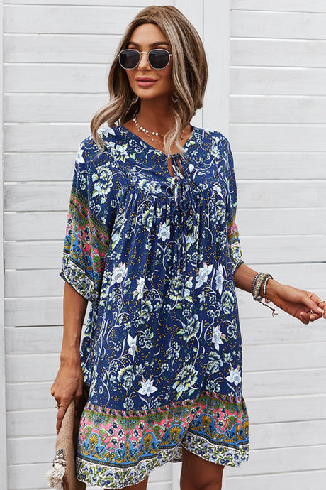 Bohemian Tie Neck Mini Dress king-general-store-5710.myshopify.com