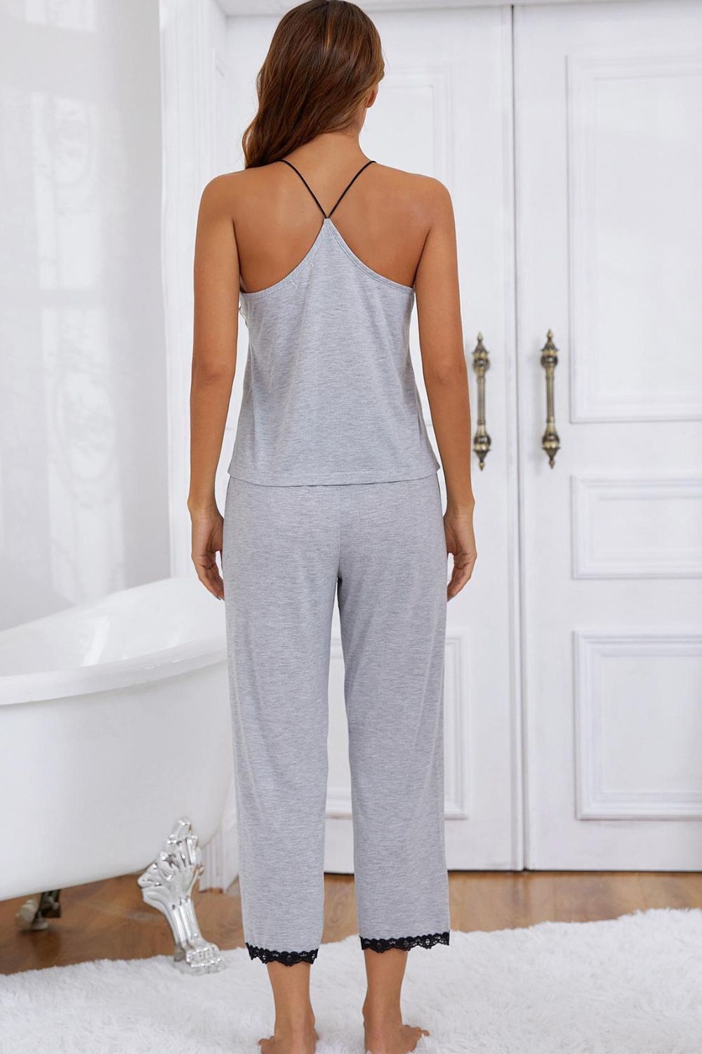 Halter Neck Cami and Lace Trim Pajama Set king-general-store-5710.myshopify.com