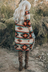 Multicolor Geometric Color Block Open Front Long Cardigan king-general-store-5710.myshopify.com