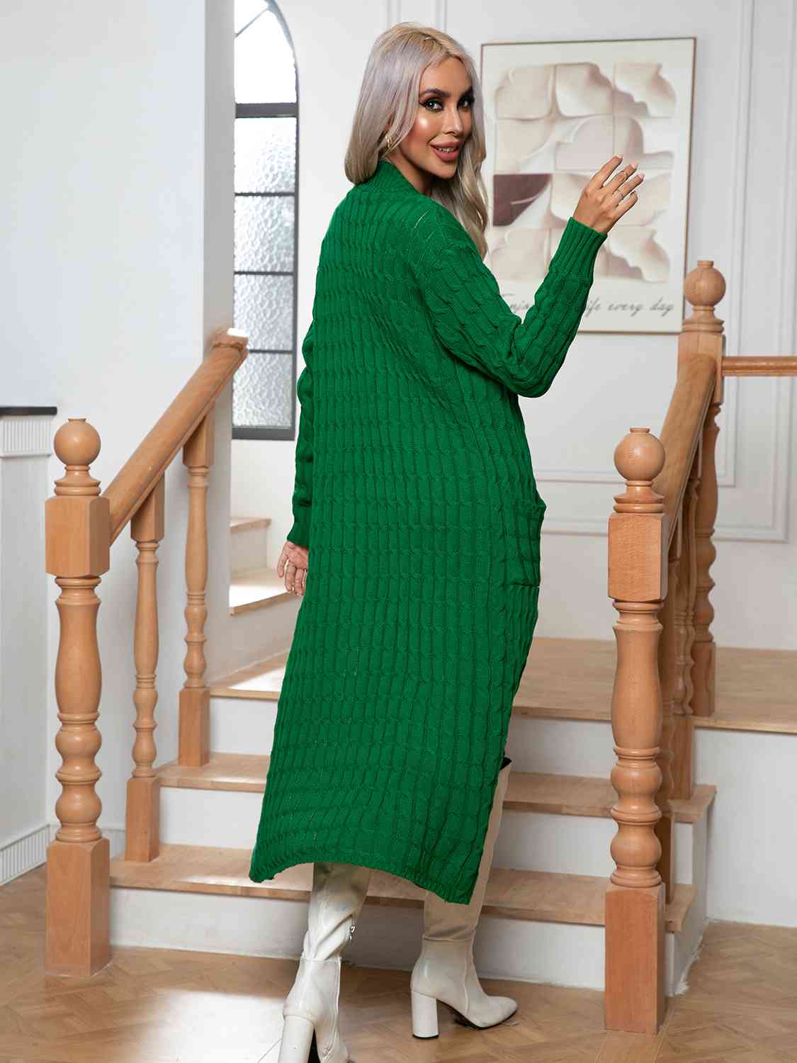 Cable-Knit Open Front Cardigan with Pockets king-general-store-5710.myshopify.com