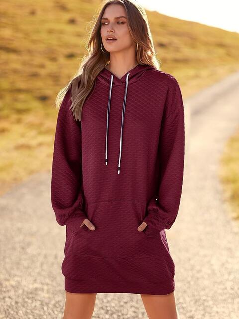 Textured Drawstring Tunic Hoodie king-general-store-5710.myshopify.com