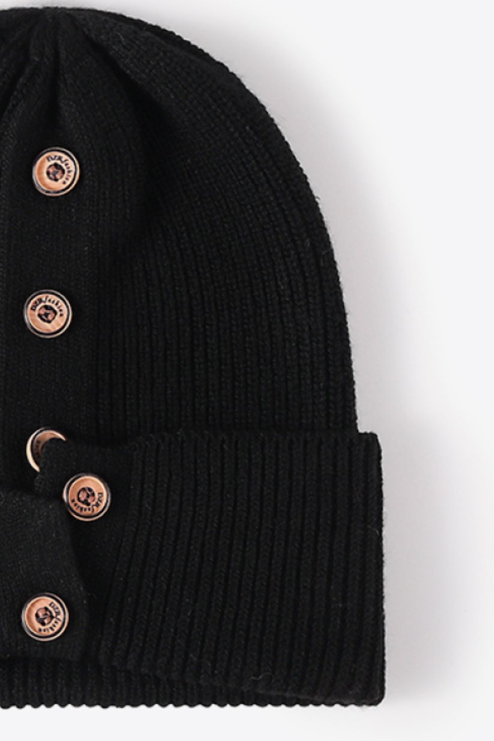 Button Detail Rib-Knit Cuff Beanie king-general-store-5710.myshopify.com