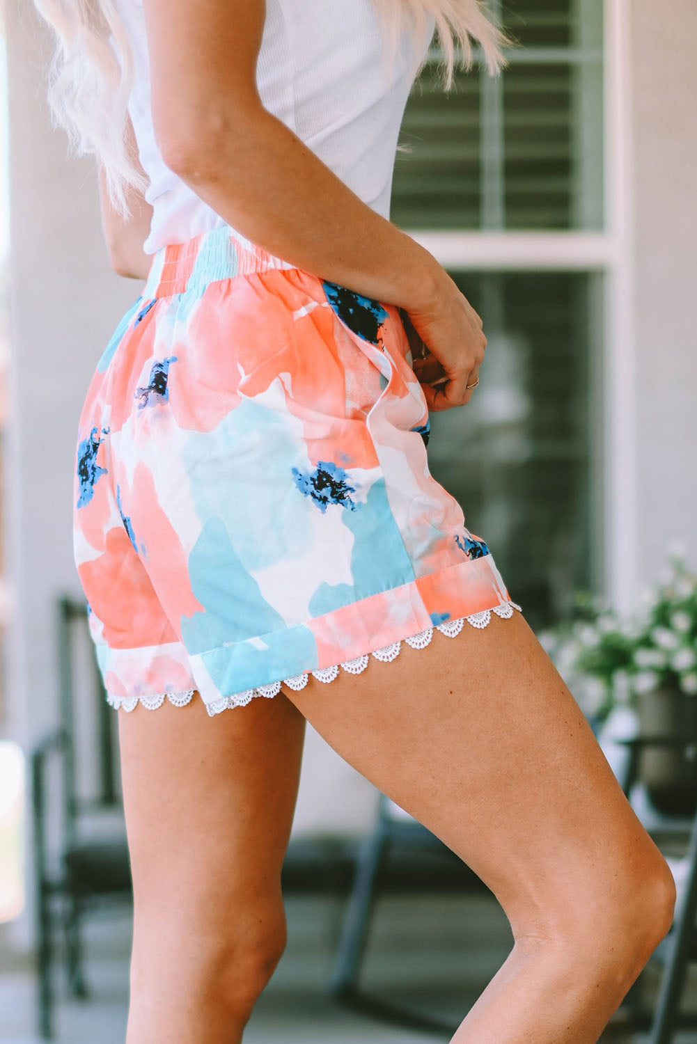 Printed Lace Trim Shorts with Pockets king-general-store-5710.myshopify.com