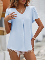 Ruche V-Neck Petal Sleeve Top king-general-store-5710.myshopify.com