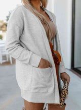 Plus Size Ribbed Open Front Long Sleeve Cardigan with Pockets king-general-store-5710.myshopify.com