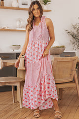 Mixed Print Tie-Neck Sleeveless Maxi Dress king-general-store-5710.myshopify.com