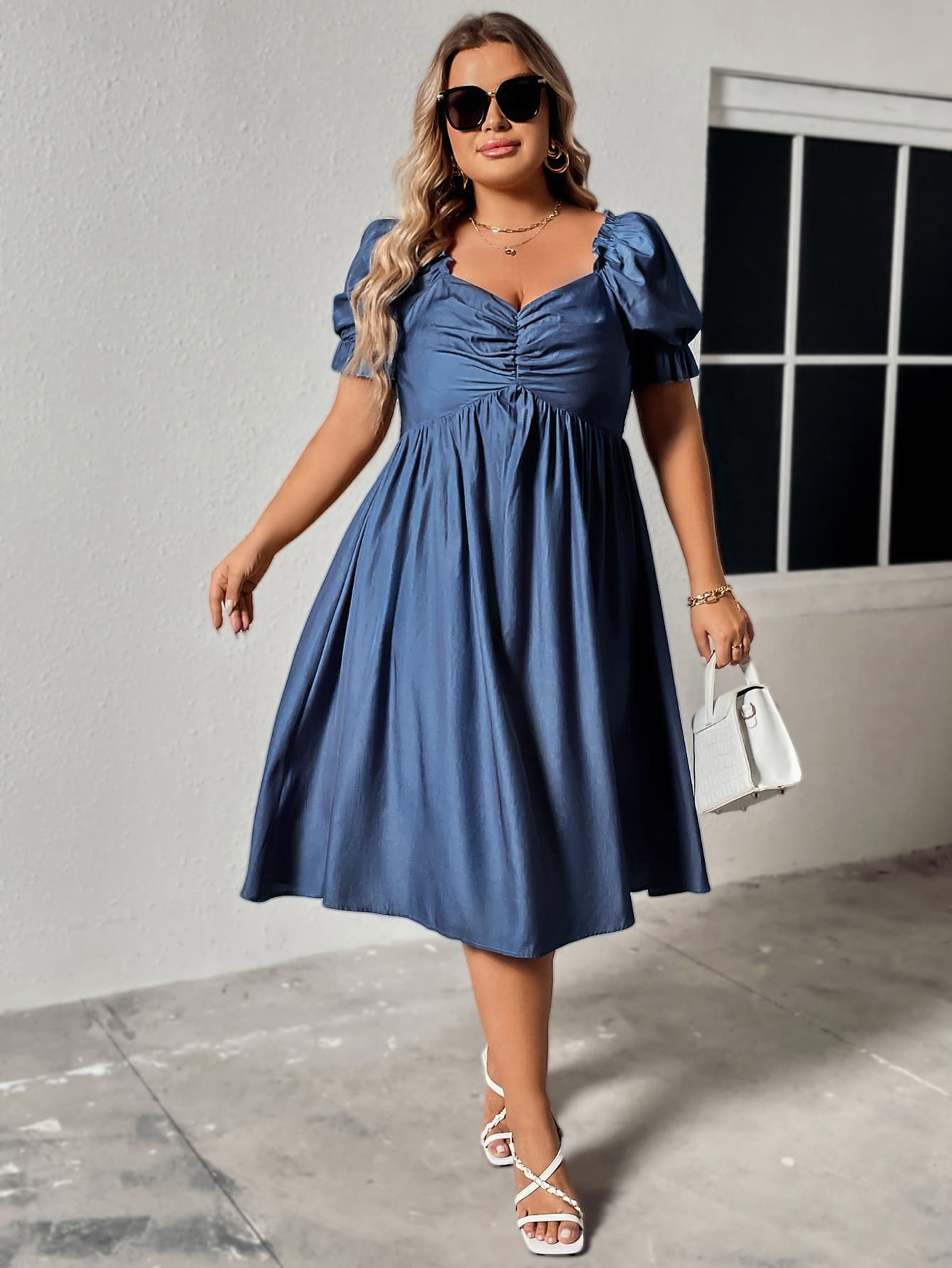 Plus Size Ruched Sweetheart Neck Dress king-general-store-5710.myshopify.com