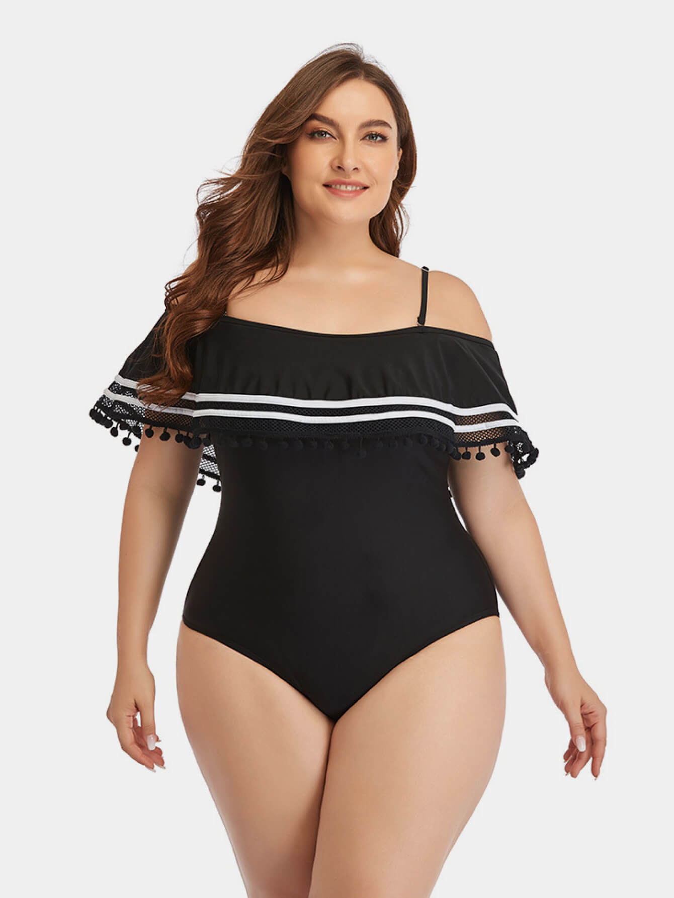 Plus Size Striped Cold-Shoulder One-Piece Swimsuit king-general-store-5710.myshopify.com