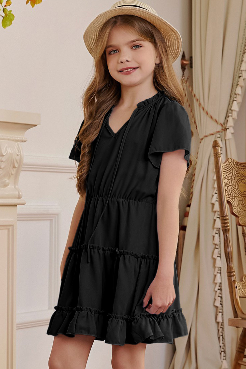 Girls Frilled Notched Neck Puff Sleeve Dress king-general-store-5710.myshopify.com