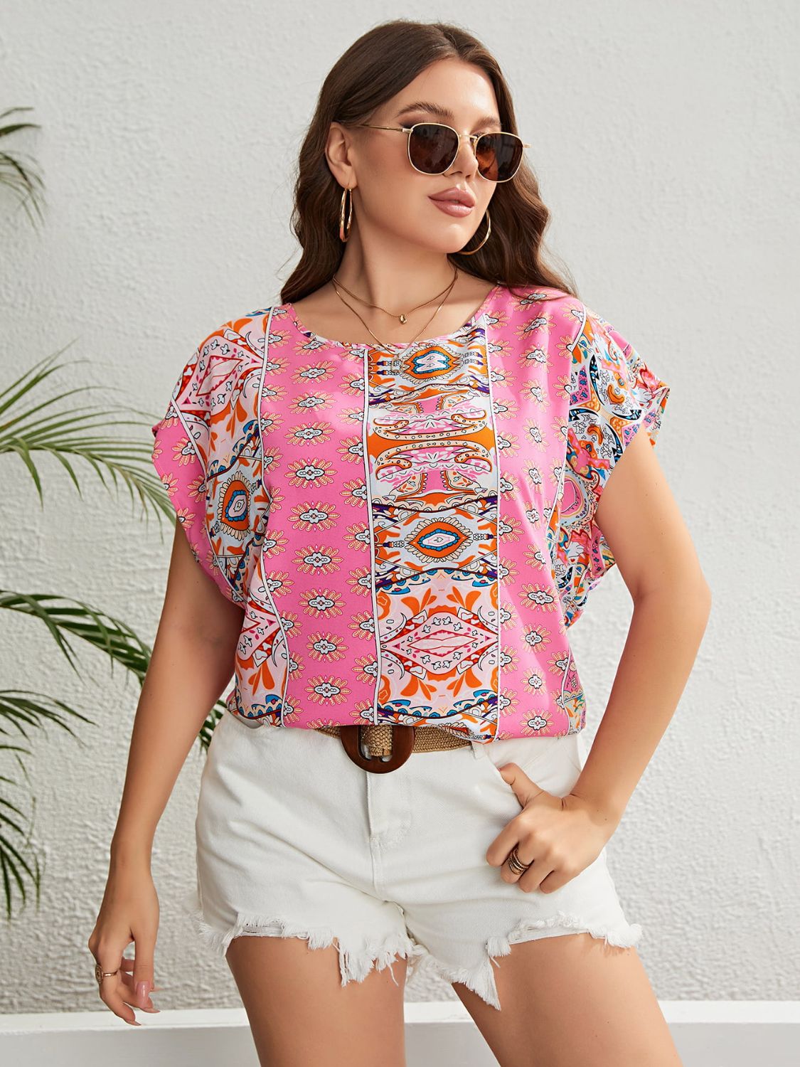 Plus Size Printed Round Neck Blouse king-general-store-5710.myshopify.com